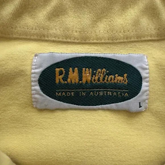 Vintage 80s R.M. Williams Button Up Field Shirt Mens L Yellow Heavyweight - Picture 3 of 9